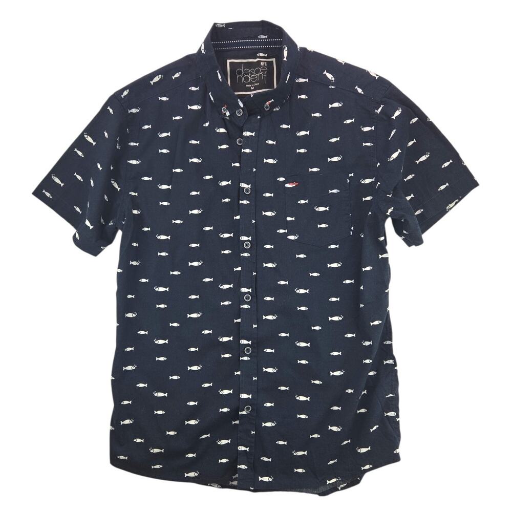 Descendent NYC | Slim Fit + Flex Fish Short Sleeve Button Up Shirt | Size Medium